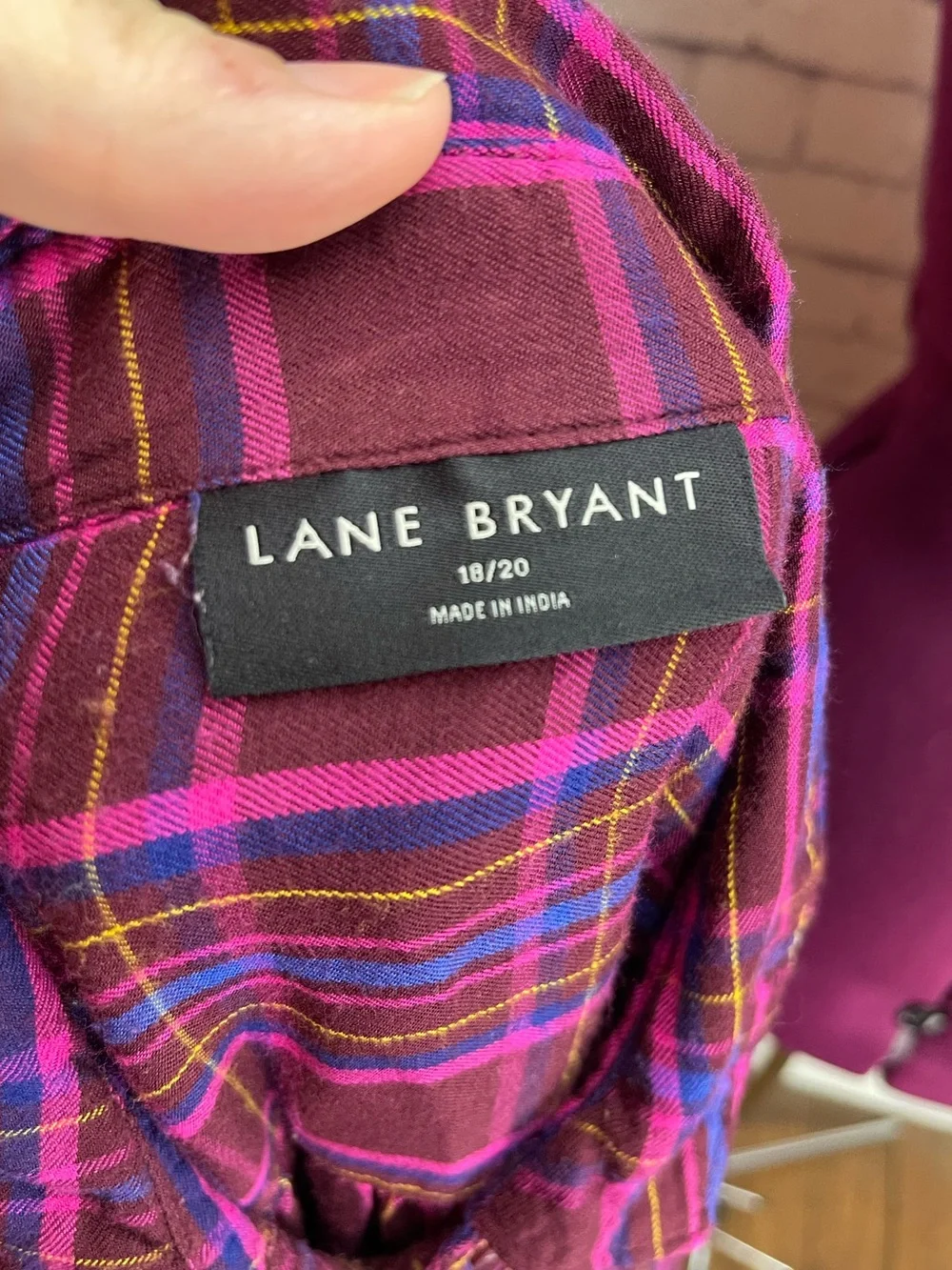 Lane Bryant size 18/20 maroon plaid long sleeve button down shirt